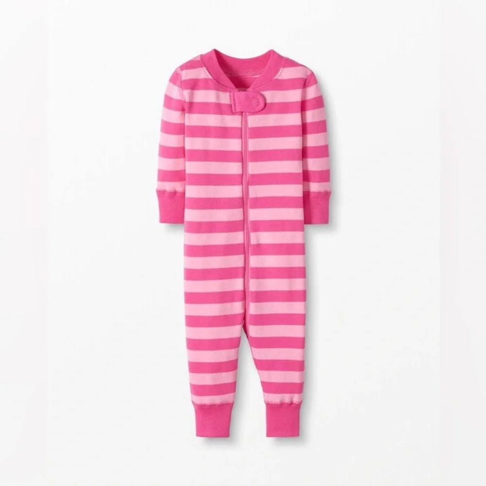 Hanna Andersson Bold Stripe Sleeper Full Zip Pink Peony/Shell Pink 18-24 Mo